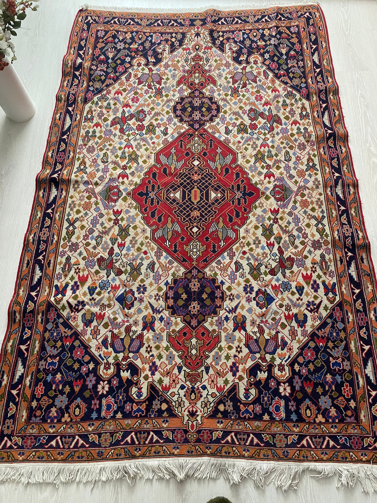 Vintage Sumak Rug with Silk Highlights