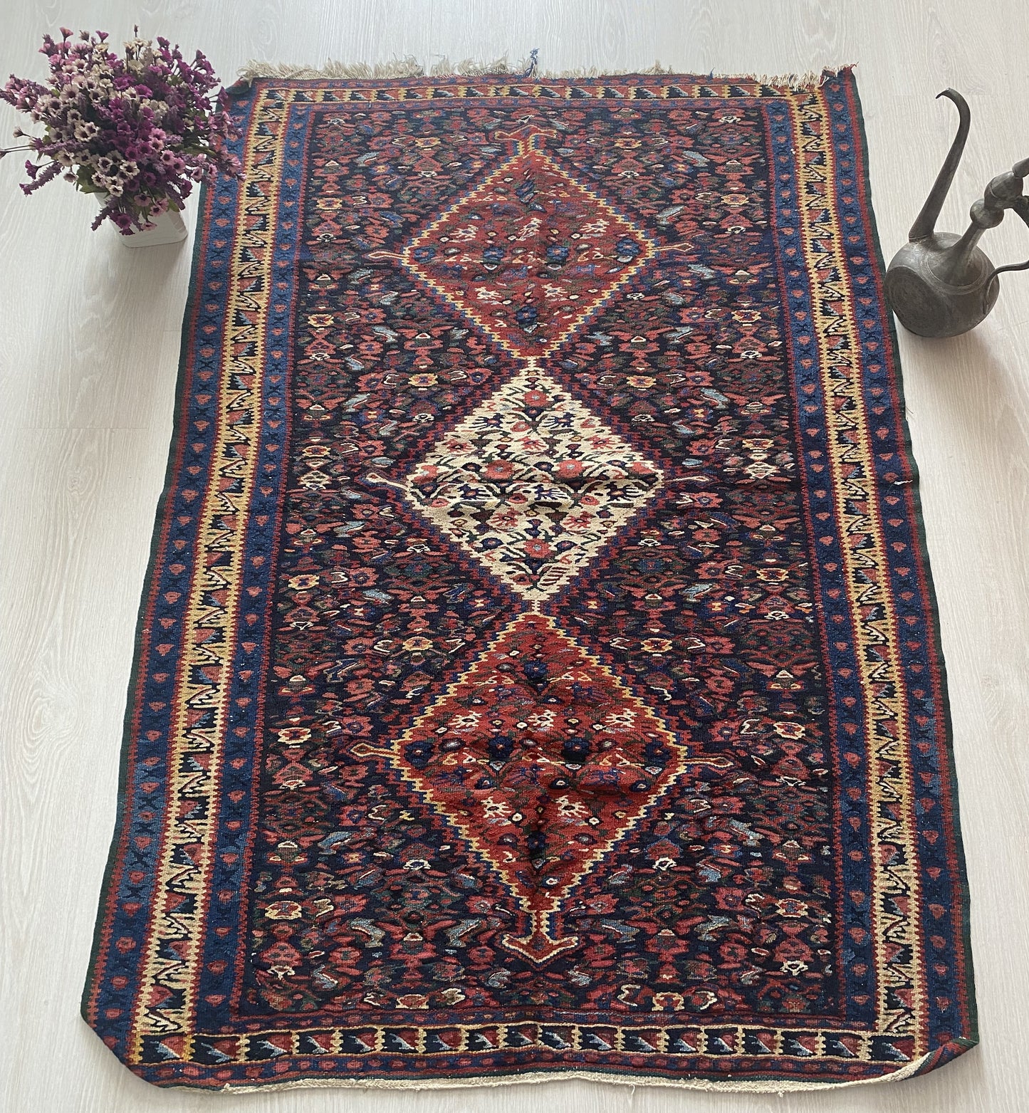 Antique Kurdish Senneh Kilim Rug