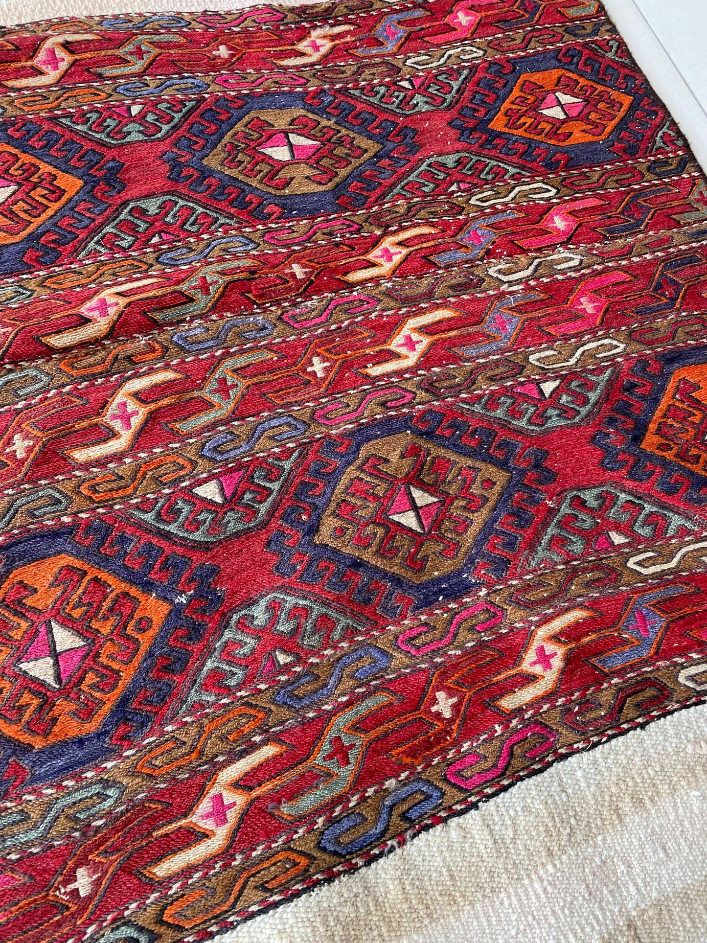 Antique Caucasus Sumak Mafrash Panel Kilim