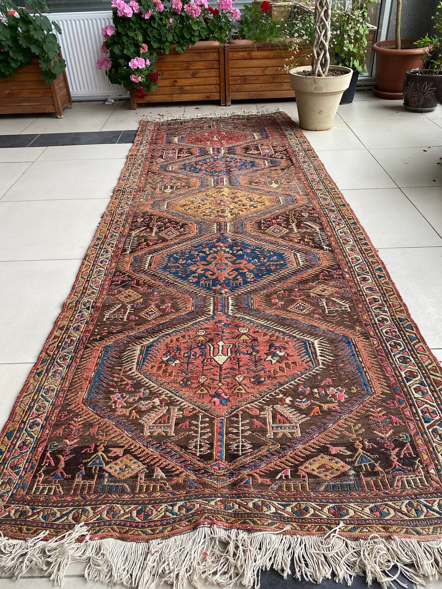 Antique Caucasus Sumak Runner Rug