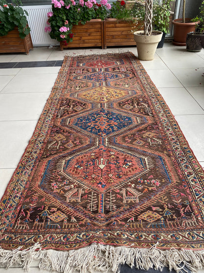 Antique Caucasus Sumak Runner Rug